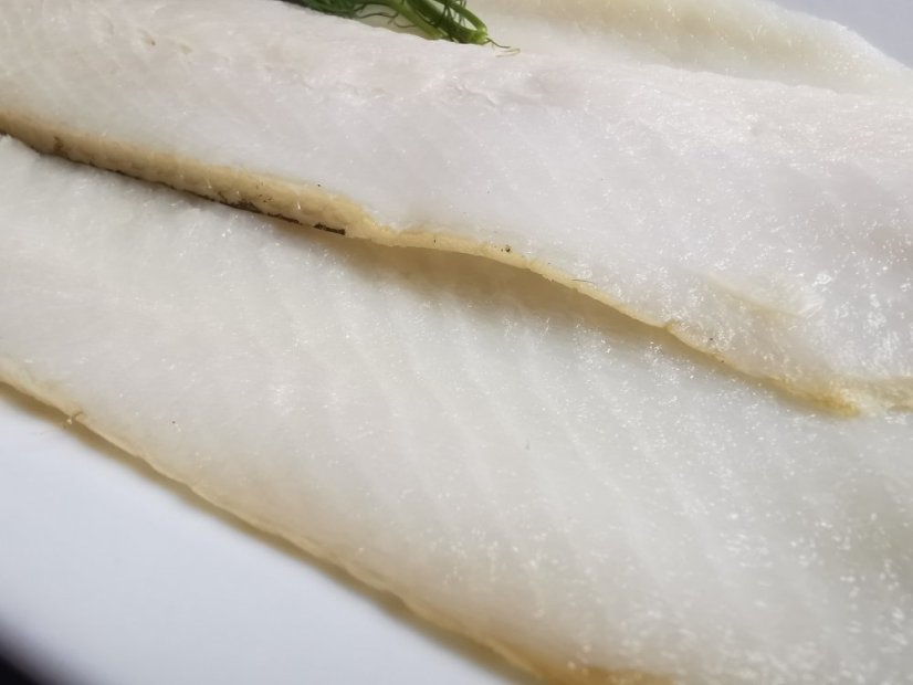 Smoked Atlantic halibut with cold smoke long sliced